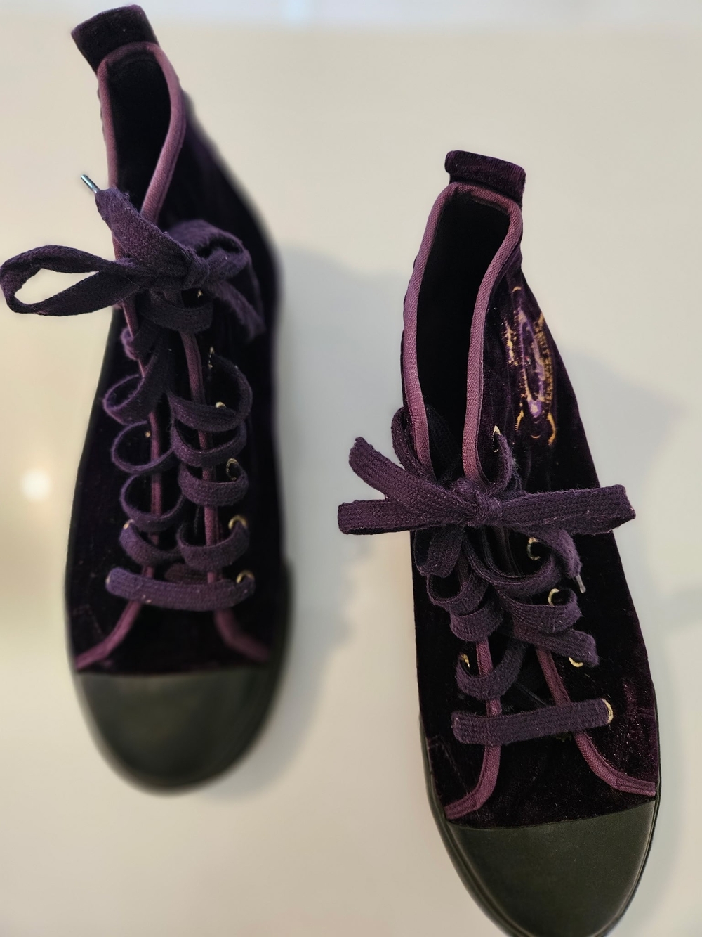 Velvet Lace-Up Ankle Boots in Deep Purple